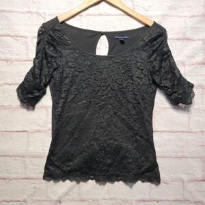 American Eagle Lace Top XS Y2K Style Coquette Balletcore Gothic Gray Sheer Fairy